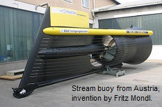 Genious stream buoy, with an anchor, a cable and a
              transformer station, invention by Mr. Fritz Mondl -
              Austria