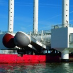 Wave storage power plant of
                              "Wave Star" in Hanstholm in
                              Denmark, floats saved in the air