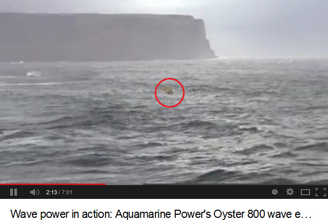 Oyster wave power plant on one
                                of the Orkney Islands in North of
                                Scotland with the view to a cliff,
                                installed in 2007