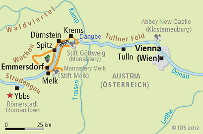Map of
                                    Austria with the landscape of
                                    "Wachau" on Danube River
                                    before Vienna