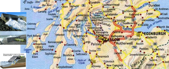 リンペットの波動室発電所でア イラ島とス コットランドの南の地図
                                  (Limpet, Islay Island, South of
                                  Scotland)