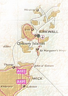 Karte mit den Orkney-Inseln in
                                Nord-Schottland, Grossaufnahme