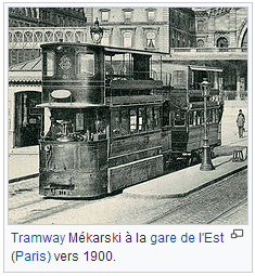 Pressluft-Strassenbahn in Paris im
                            Jahre 1900, am Ostbahnhof (garde de l'Est)