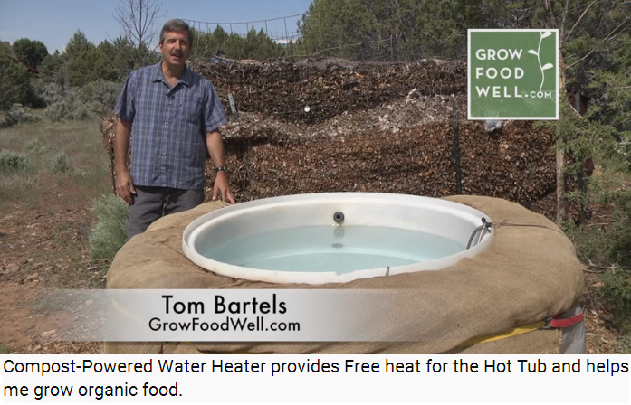 Compost pile produces warm
                            water day and night all year long