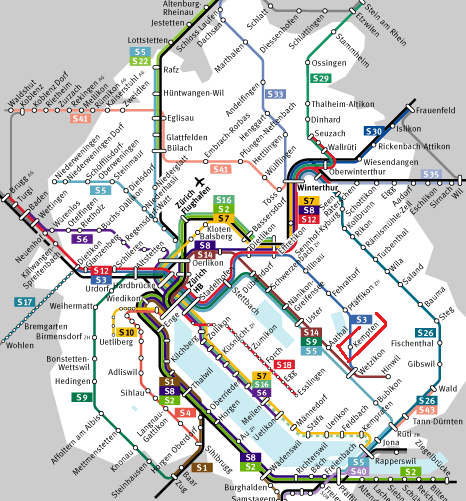 Karte des
                            S-Bahn-Netz des Kantons Zrich mit Kempten
                            markiert