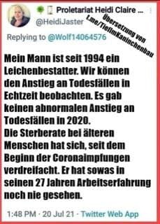 Statistik eines Bestatters im 4R: Seit der
"Coronaimpfung" 3x mehr Tote bei Leuten
ab 60 Statistik eines Bestatters im 4R: Seit
der "Coronaimpfung" 3x mehr Tote bei
Leuten ab 60