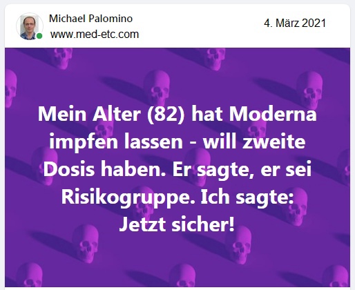 Widerstand: Opa mit "Coronaimpfung"
wird zur Risikogruppe, er merkt es nicht - 4.3.2021 Widerstand: Opa mit "Coronaimpfung"
wird zur Risikogruppe, er merkt es nicht - 4.3.2021