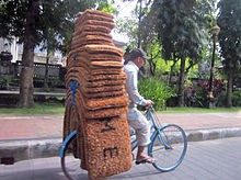 floor mats made of coconut fiber on a
              bycicle bike in Indonesia