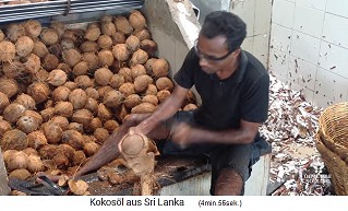 the coconut worker removes the shell
                    with a machete