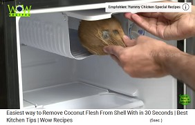 El coco se coloca en una nevera de un refrigerador durante 12 horas