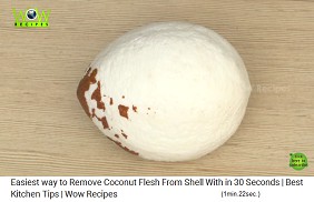 Y entonces sale la pulpa pura de coco (copra), sin la piel marrn, todo en una sola pieza, con el agua de coco adentro