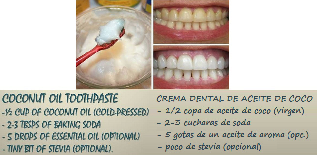 Receta de una crema dental: aceite de
              coco + soda + aceite de aroma (opcional) + az�car de
              abedul Stevia (opcional)
