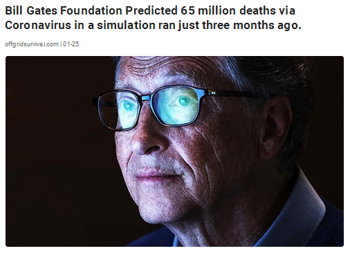 Der
kriminelle Bill Gates spielte 2019 mit der
kriminellen WHO die Corona19-Pandemie durch und
meinte, es gäbe dann 65 Millionen Tote Der
kriminelle Bill Gates spielte 2019 mit der
kriminellen WHO die Corona19-Pandemie durch und
meinte, es gäbe dann 65 Millionen Tote