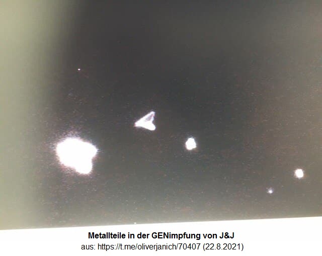 Medizinisches J&J
              22.8.2021: Metallteile in der GENimpfung sind magnetisch