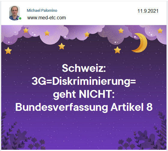 Schweiz: Diskriminierung geht
NICHT: Bundesverfassung Artikel 8 Schweiz: Diskriminierung geht
NICHT: Bundesverfassung Artikel 8