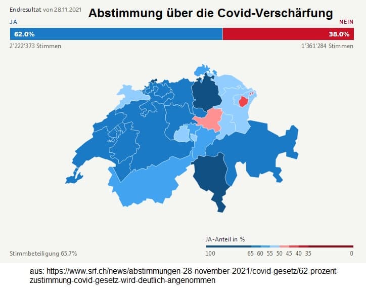 Schweiz Covid-Abstimmung vom 29.11.2021 Karte
