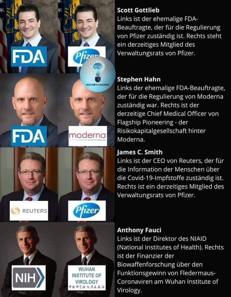 Täter Pharma ("USA") 9.12.2021: Die
                  Pharma-Mafia mit Gottlieb, Hahn, Smith und Fauci etc.
