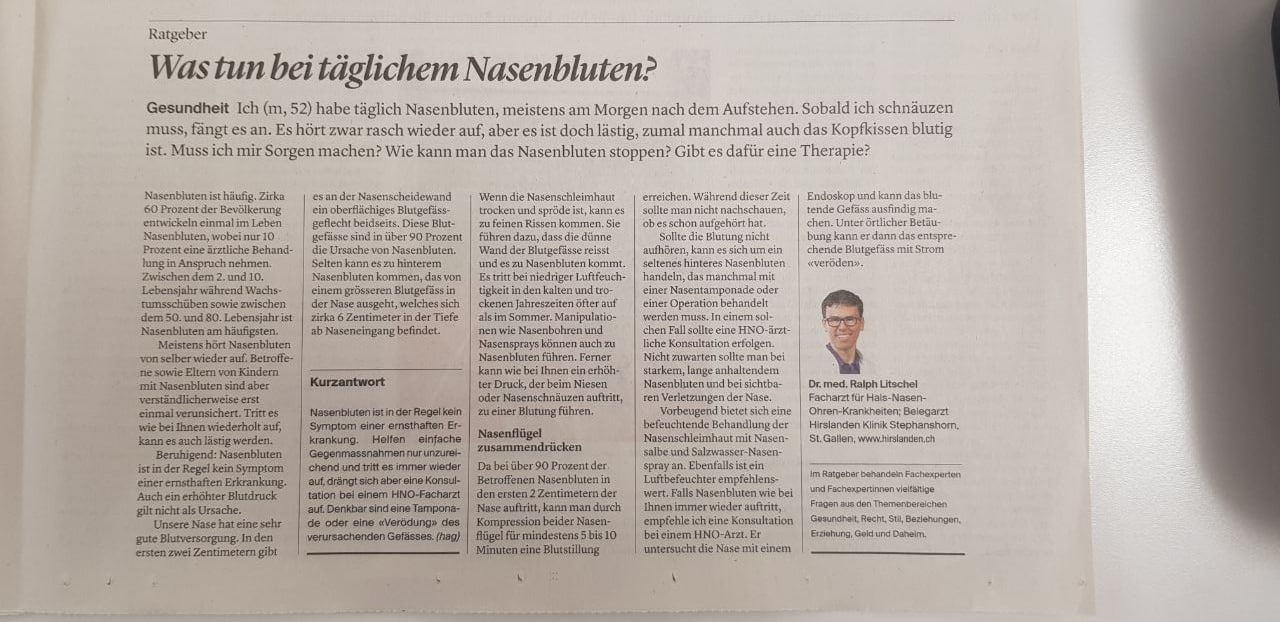 SCHLANGENGIFTimpfschaden Schweiz 24.5.2022:
                Nasenbluten scheint verbreitet: Luzerner Zeitung: Was
                tun bei täglichem Nasenbluten?
