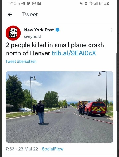 Flugzeugabsturz
                    "USA" 04 in Denver, 2 Tote, 23.5.2022