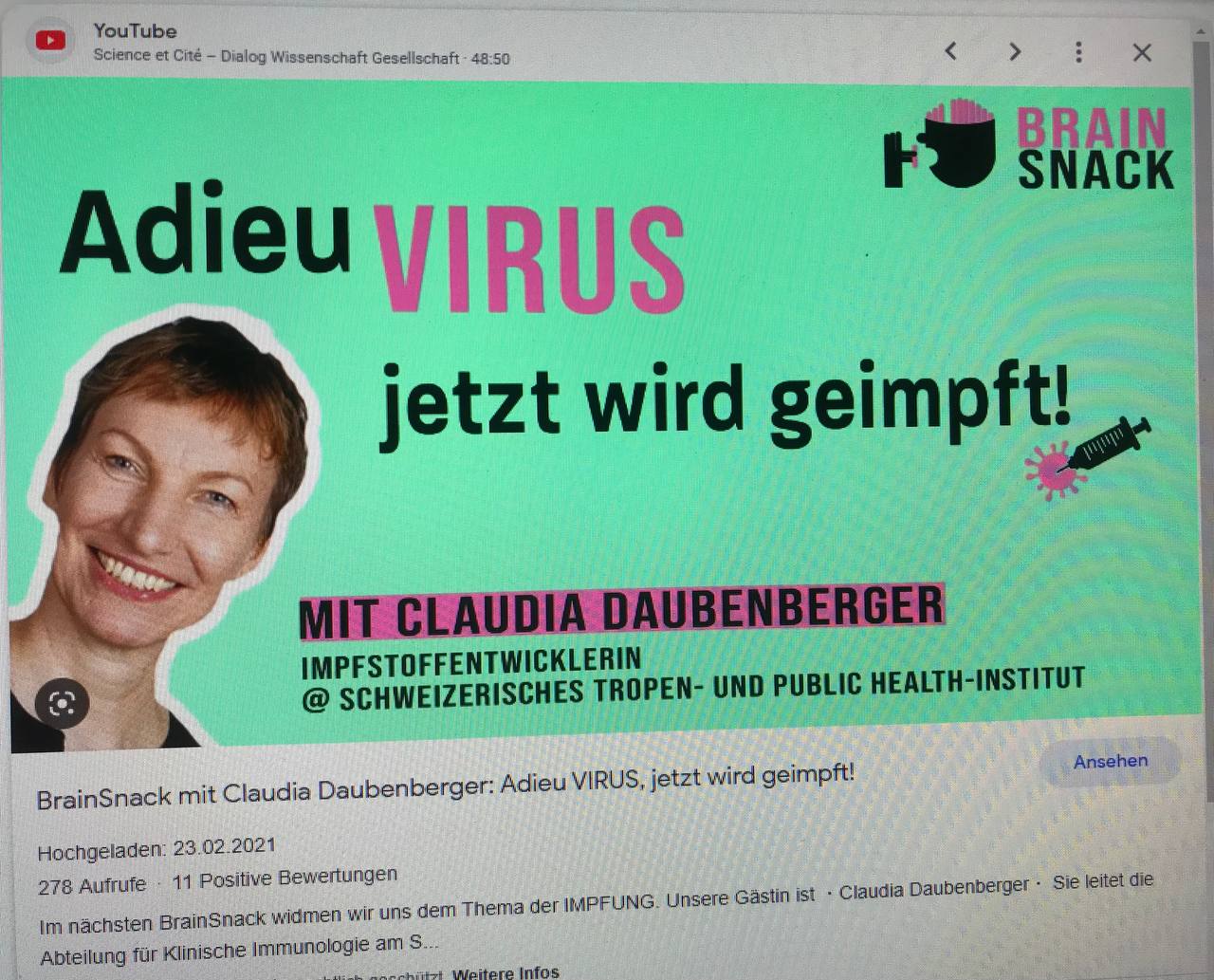 Kriminelle Impfwerbung
                  Schweiz Februar 2021: von Frau Daubenberger