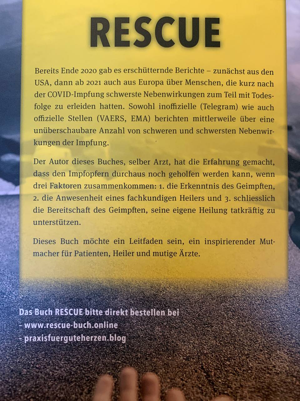Heilversuche DACH 27.2.2023: Das Buch
"Rescue" gibt Tipps für Geimpfte 02 Heilversuche DACH 27.2.2023: Das Buch
"Rescue" gibt Tipps für Geimpfte 02