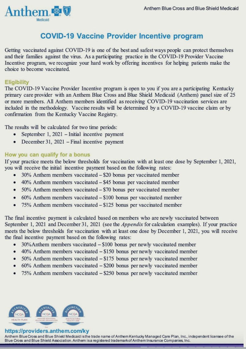 Kentucky
                          ("USA"): Bestechung von Impf�rzten
                          mit Bonus von der Krankenversicherung Anthem