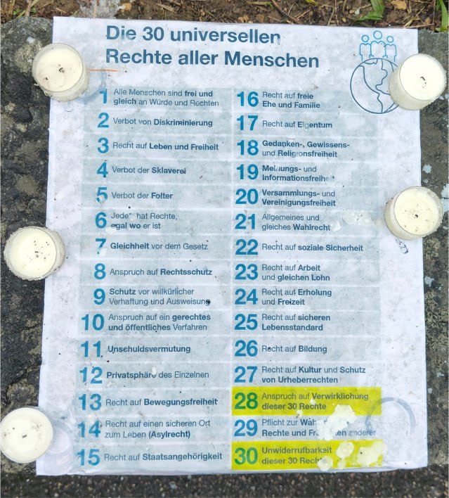 Widerstand weltweit 19.9.2023: Die 30
                    (unver�usserlichen) universellen Menschenrechte -
                    Liste
