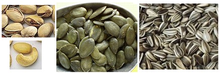 Seeds and pits, for
                      example pistachios, pine nuts, pumpkin seeds, and
                      sunflower seeds