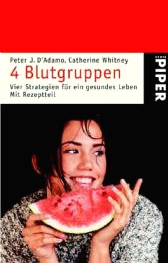 Buch von
                Dr. Peter D'Adamo und Catherine Whitney: 4 Blutgruppen -
                4 Strategien (Buchdeckel, Piper-Verlag)
