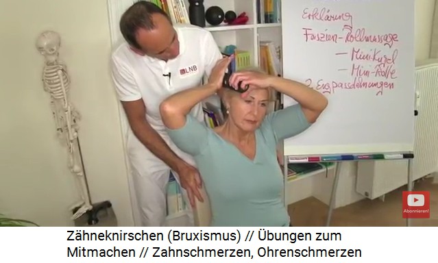 Massage 2 gegen Bruxismus
                    und Ohrenschmerzen: Die kleine Massagerolle wird
                    langsam seitlich am Kopf von oben �ber die Schl�fe
                    hinabgerollt
