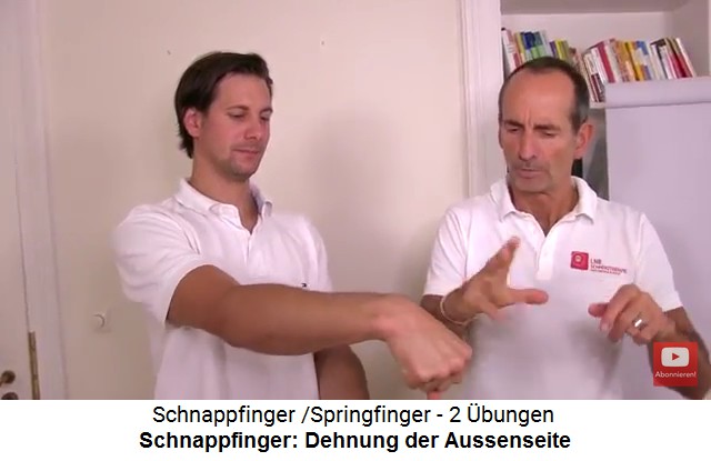 Schnappfinger: Dehnung der
                    Aussenseite mit einer Faust bei gestrecktem Arm