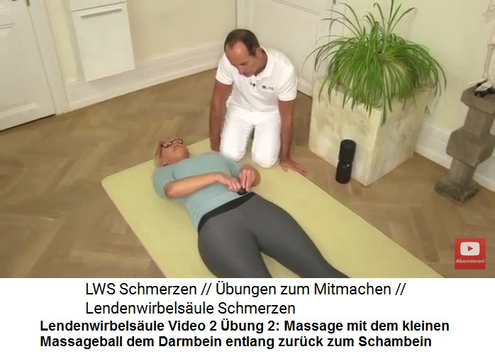 Bauchbereich entspannen: Der kleine Massageball
                  macht eine Tour: Den anderen Rippenbogen runter - dem
                  Darmbein entlang bis zum Schambein
