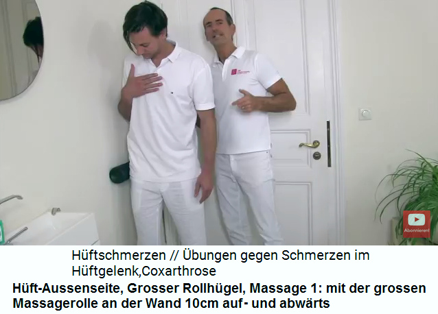 H�ft-Aussenseite, Grosser Rollh�gel, Massage
                      1: mit der grossen Massagerolle an der Wand 10cm
                      auf- und abw�rts