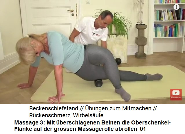 Beckenschiefstand
                      Massage 3: Mit �berschlagenen Beinen wird die
                      Flange des Oberschenkls bis zur H�fte auf der
                      grossen Massagerolle abgerollt 01