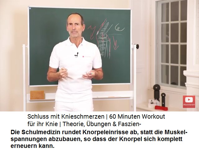 Die
                        "Schulmedizin" reagiert bei
                        Knorpeleinrissen mit der Abrundung der
                        Knorpeleinrisse - statt die Muskelspannungen
                        abzubauen, so dass der Knorpel sich komplett
                        erneuern kann