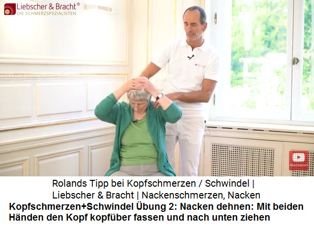 Kopfschmerzen Video 3
                        �bung 2: Den gesamten Nacken dehnen, den Kopf
                        nach unten ziehen