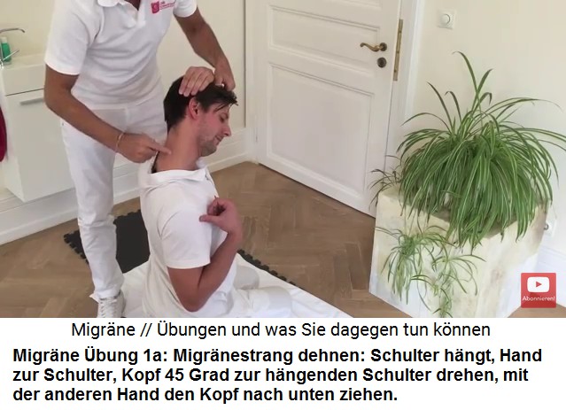 Migr�nestrang dehnen 02 mit 45 Grad gedrehtem
                  Kopf in Richtung h�ngende Schulter, Kopf in die
                  entgegengesetzte Richtung ziehen