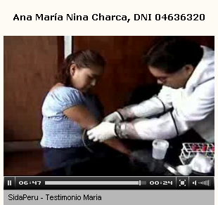 Paciente de SIDA Ana Mara NINA CHARCA a
                          la toma del sangre
