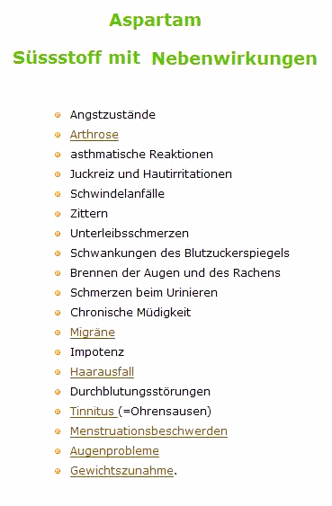 Nebenwirkungen von Aspartam