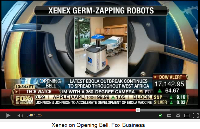 Der
                                      UV-Lichtdesinfektionsroboter von
                                      Xenex an einem Spitalbett