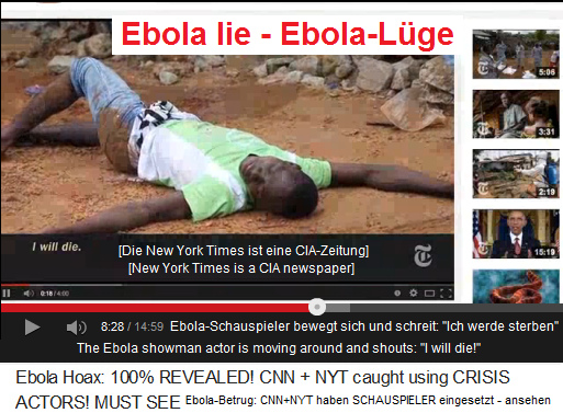 At a side entrance of a
"John F. Kennedy Hospital" a
payed Ebola actor is moving and claiming
"I will die" At a side entrance of a "John
F. Kennedy Hospital" a payed Ebola
actor is moving and claiming "I will
die"