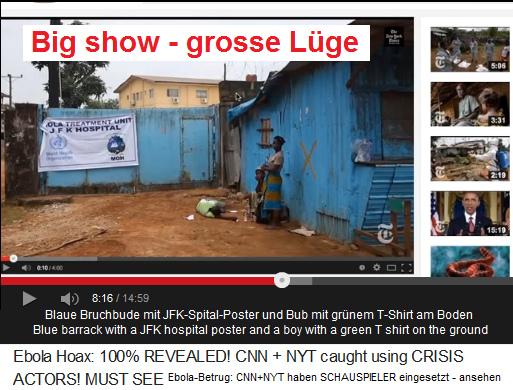 CIA New York Times
                            hoax with blue barrack with JFK hospital
                            poster and a black boy with a green T shirt
                            on the ground