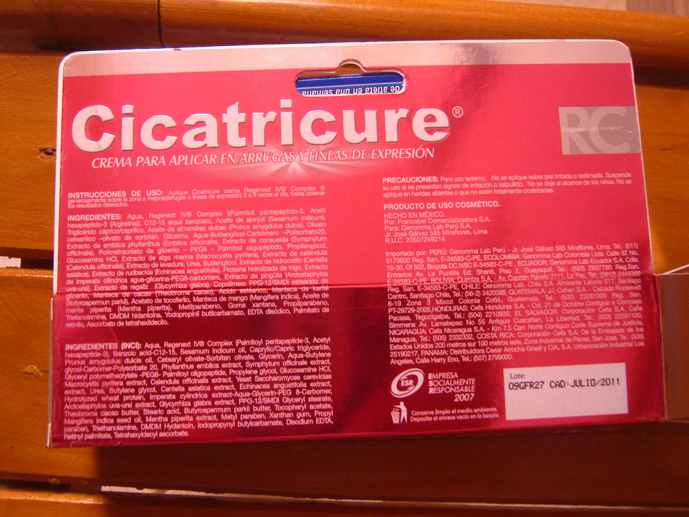 Creme against wrinkles "Cicatricure"
                  02, ingredients