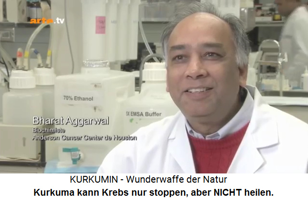 Bharat Aggarwal,
                Krebsmediziner in Houston, Texas: Kurkuma kann Krebs nur
                stoppen, aber NICHT heilen