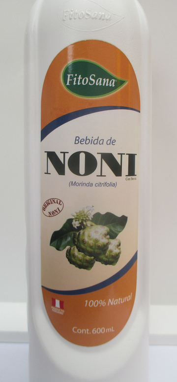 Brand of noni juice in a bottle,
                                purchased in a pharmacy for natural
                                medicine in Peru in Lima