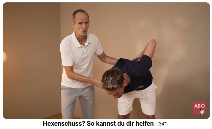 Liebscher-Bracht demonstriert
"Hexenschuss" (Ischiasschmerz,
Kreuzschmerz) Liebscher-Bracht demonstriert
"Hexenschuss" (Ischiasschmerz,
Kreuzschmerz)