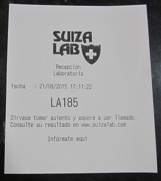 El nmero jalado en el laboratorio
                        "Suiza Lab" a las 5:11pm (17:11horas),
                        el 21 de septiembre 2015