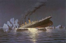 Schiffsuntergang mit
                schwimmenden Leuten im Meer, z.B. die Titanic
