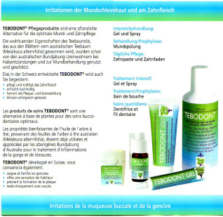 Tebodont, Prospekt mit den
                          Herstellungsformen, deutsch und franz�sisch