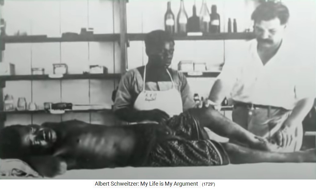 Lambarene, Albert Schweitzer mit Patient am
Operationstisch (man kann annehmen, dass der Assistent
der Joseph ist) Lambarene, Albert Schweitzer mit
Patient am Operationstisch (man kann annehmen, dass
der Assistent der Joseph ist)